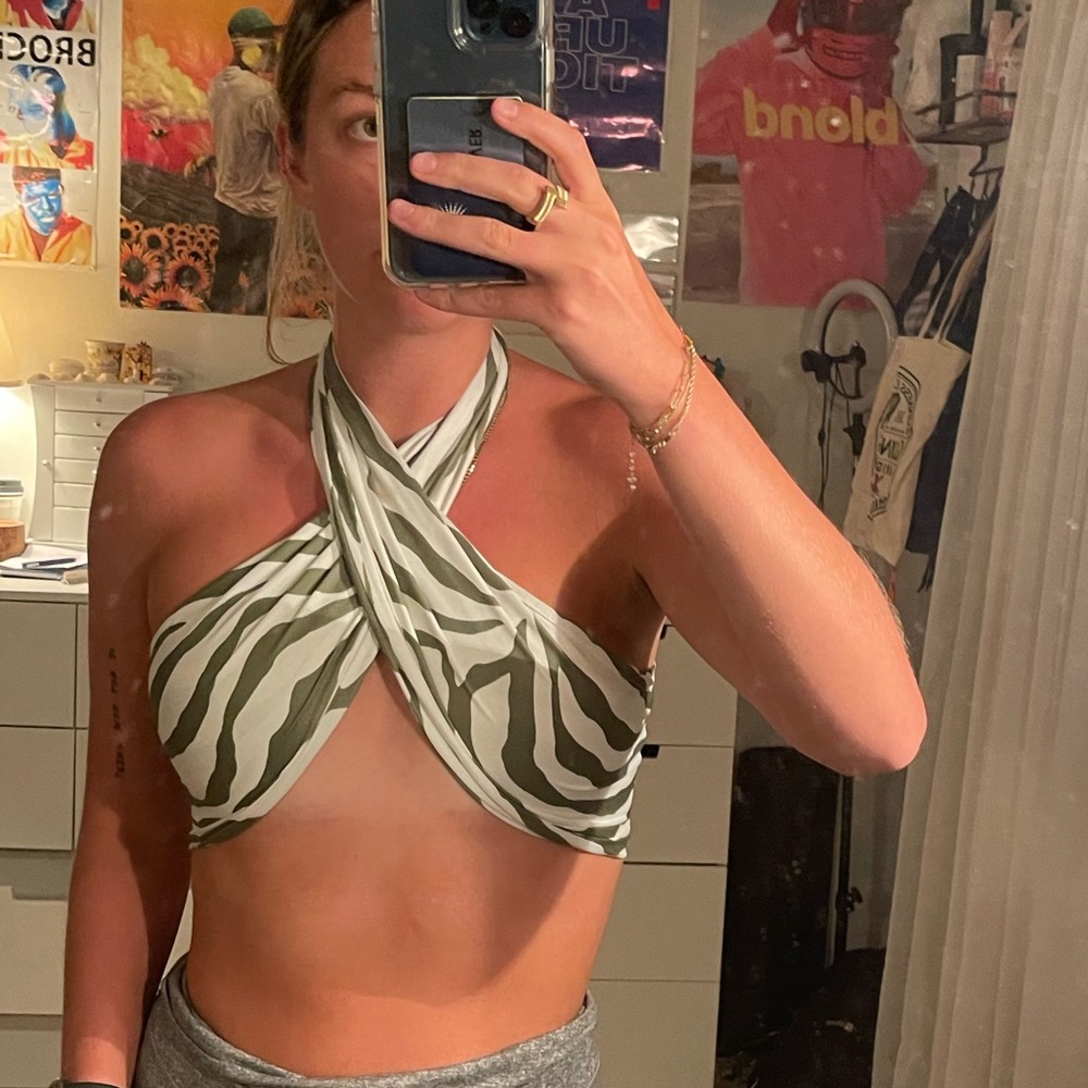 Green White Zebra Print Top